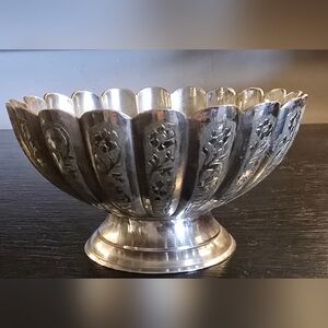 Vintage India Silver Plate Floral Decorative Bowl
